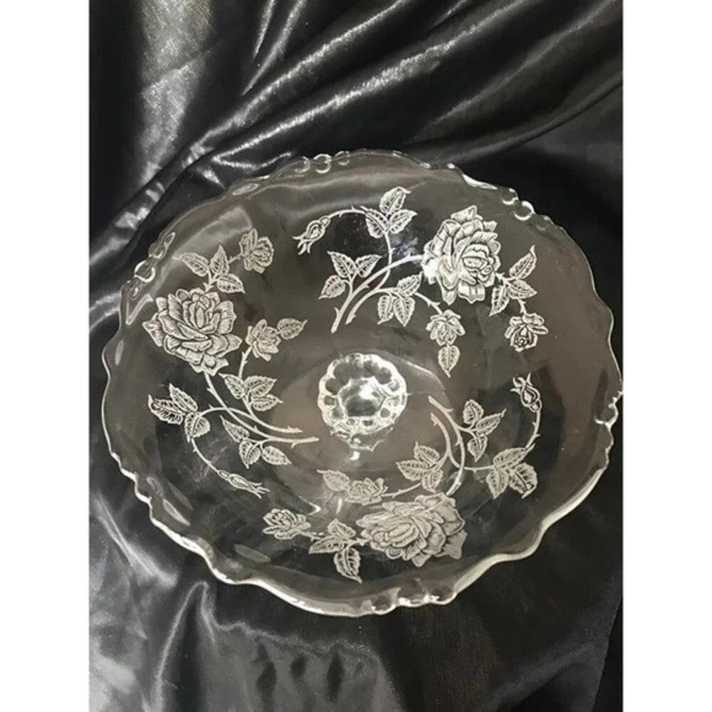 Vintage Heisy Rose patterned glass three piece set